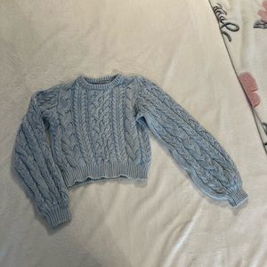 Arizona Women’s Small Crop Blue Cable Knit Sweater